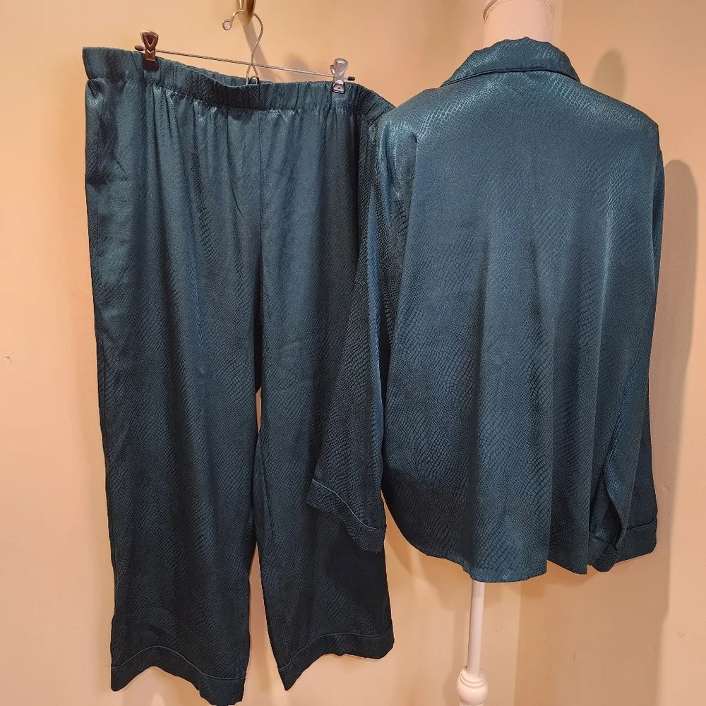INC International Concepts Intimates Teal Satin Pajama Set XXL